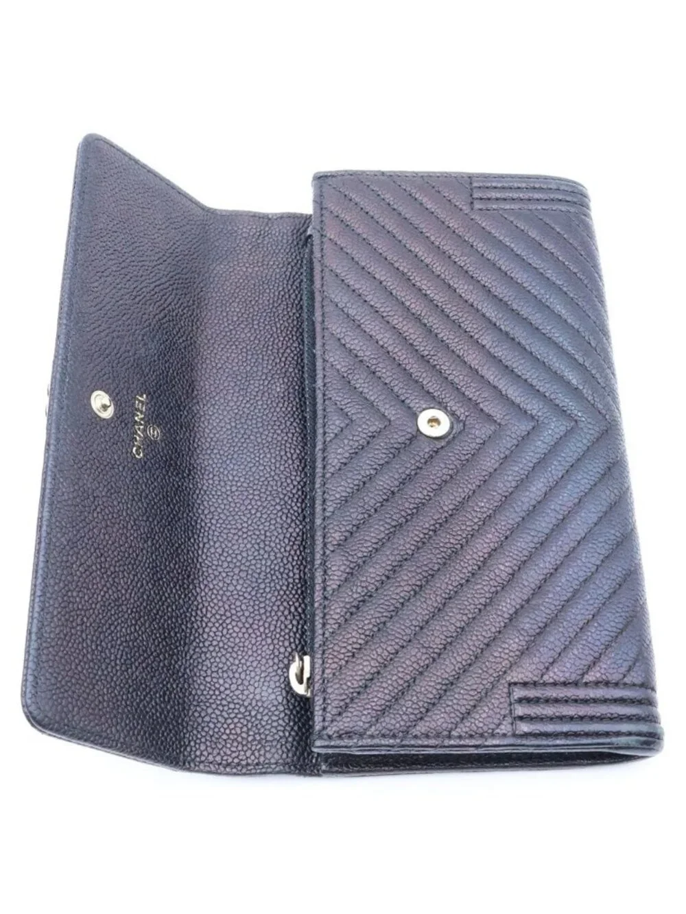 Chanel Boy Wallet Card Case Black Caviar Leather Gold